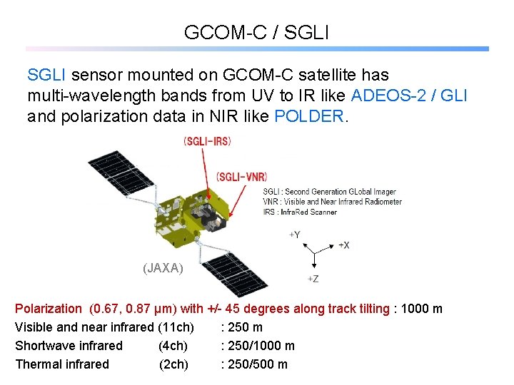 GCOM-C / SGLI sensor mounted on GCOM-C satellite has multi-wavelength bands from UV to