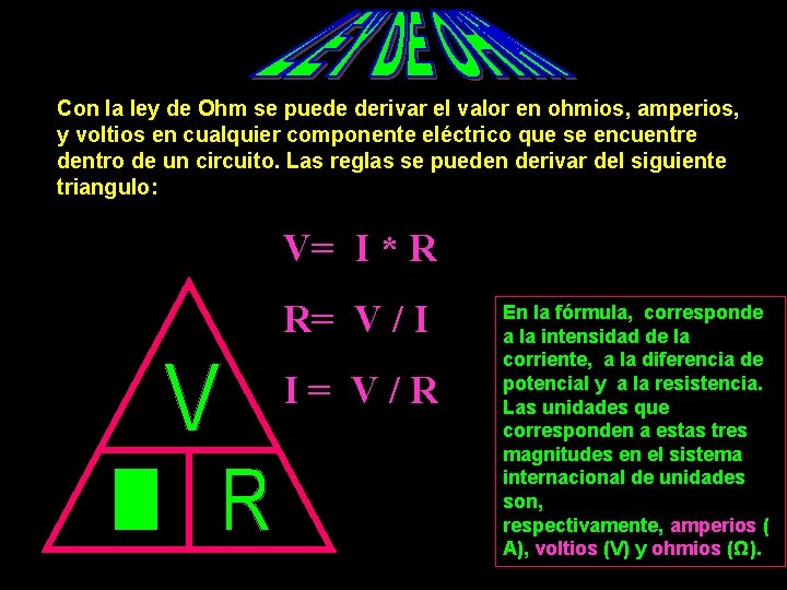 Con la ley de Ohm se puede derivar el valor en ohmios, amperios, y