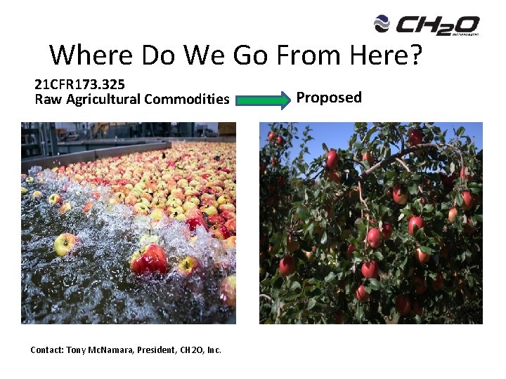 Where Do We Go From Here? 21 CFR 173. 325 Raw Agricultural Commodities Contact: