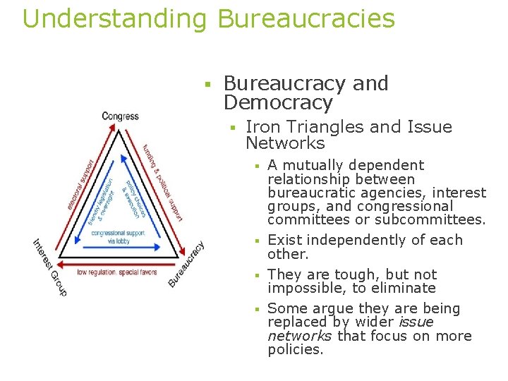Understanding Bureaucracies § Bureaucracy and Democracy § Iron Triangles and Issue Networks A mutually