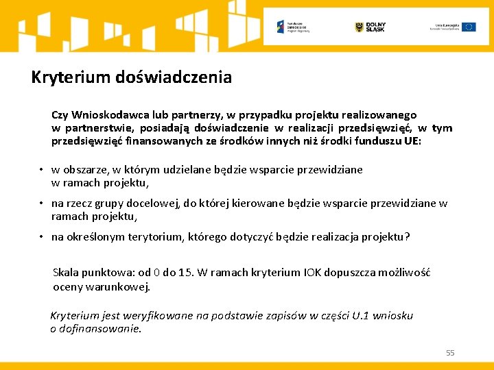 Kryterium doświadczenia Czy Wnioskodawca lub partnerzy, w przypadku projektu realizowanego w partnerstwie, posiadają doświadczenie