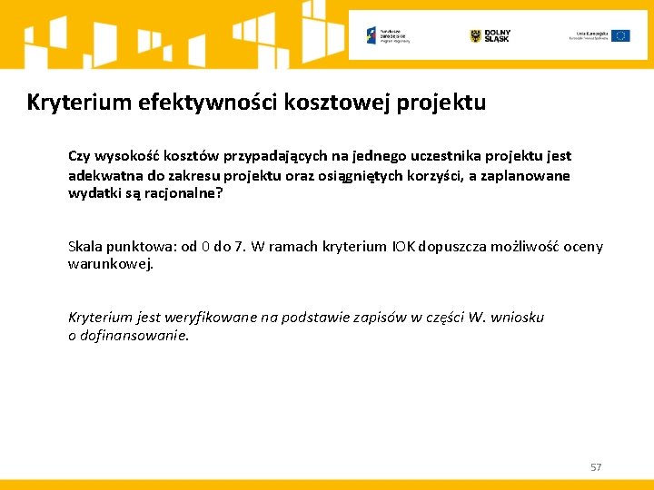 Kryterium efektywności kosztowej projektu Czy wysokość kosztów przypadających na jednego uczestnika projektu jest adekwatna