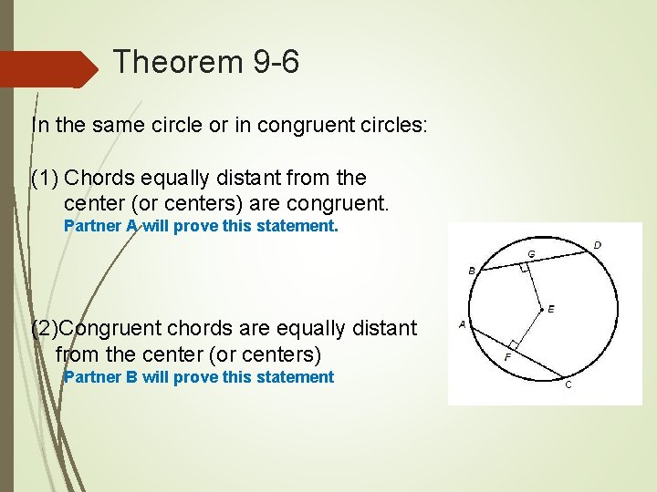 Theorem 9 -6 In the same circle or in congruent circles: (1) Chords equally