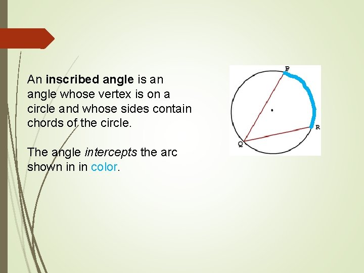 An inscribed angle is an angle whose vertex is on a circle and whose