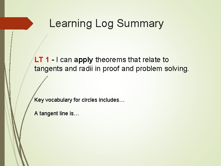 Learning Log Summary LT 1 - I can apply theorems that relate to tangents