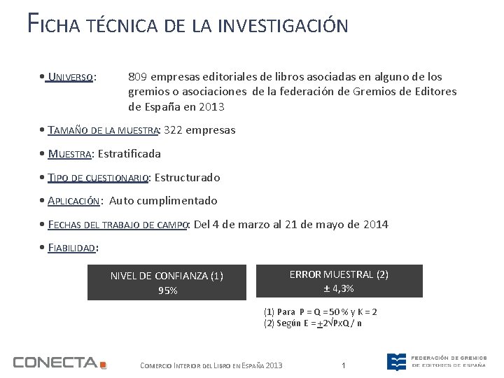 FICHA TÉCNICA DE LA INVESTIGACIÓN • UNIVERSO: 809 empresas editoriales de libros asociadas en