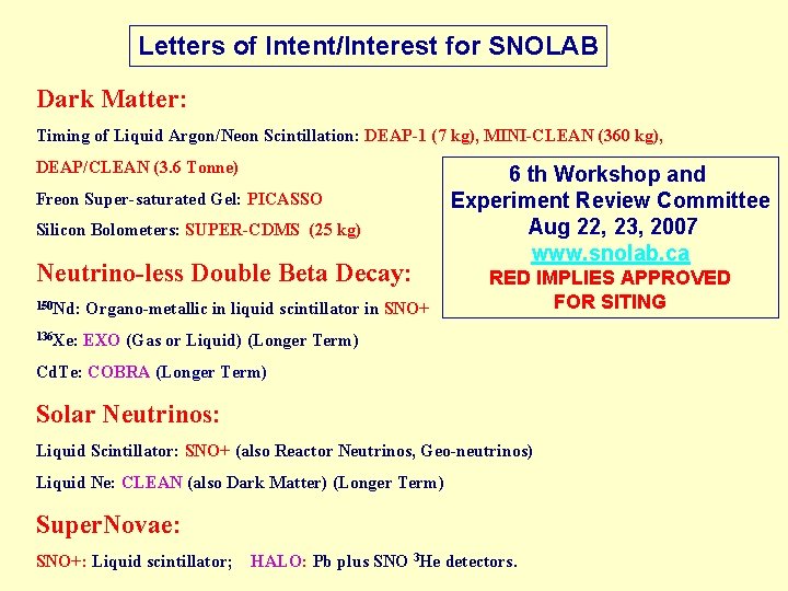 Letters of Intent/Interest for SNOLAB Dark Matter: Timing of Liquid Argon/Neon Scintillation: DEAP-1 (7
