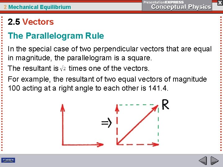 2 Mechanical Equilibrium 2. 5 Vectors The Parallelogram Rule In the special case of