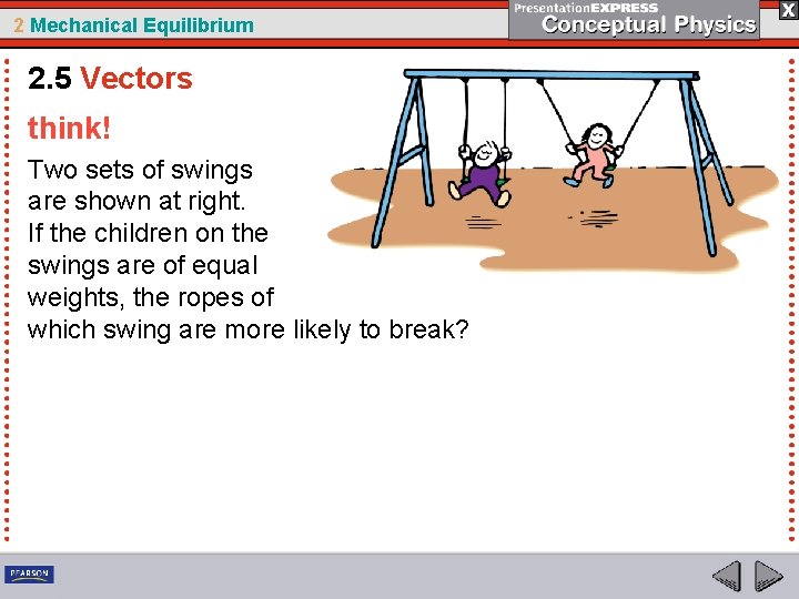2 Mechanical Equilibrium 2. 5 Vectors think! Two sets of swings are shown at