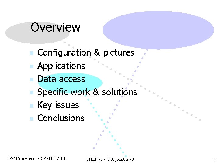 Overview n n n Configuration & pictures Applications Data access Specific work & solutions