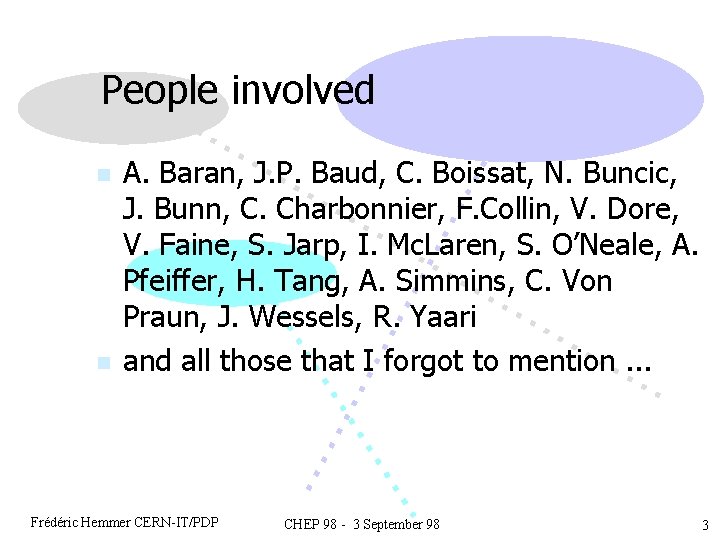 People involved n n A. Baran, J. P. Baud, C. Boissat, N. Buncic, J.