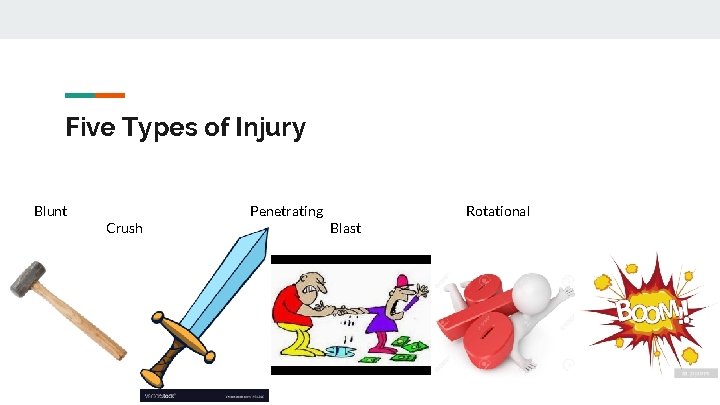 Five Types of Injury Blunt Penetrating Crush Rotational Blast 