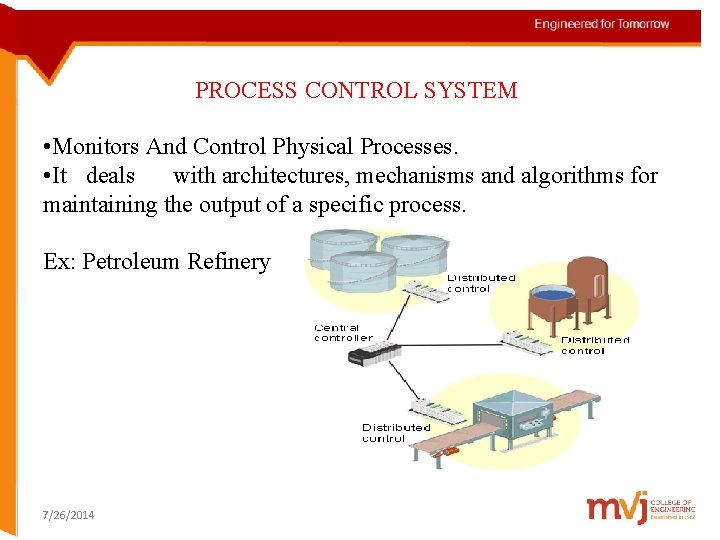 PROCESS CONTROL SYSTEM • Monitors And Control Physical Processes. • It deals with architectures, PROCESS CONTROL SYSTEM • Monitors And Control Physical Processes. • It deals with architectures,