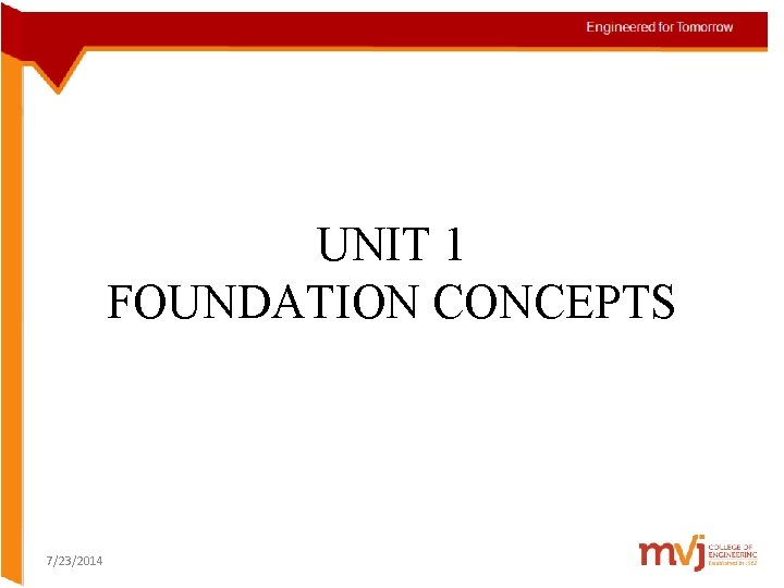 UNIT 1 FOUNDATION CONCEPTS 7/23/2014  UNIT 1 FOUNDATION CONCEPTS 7/23/2014