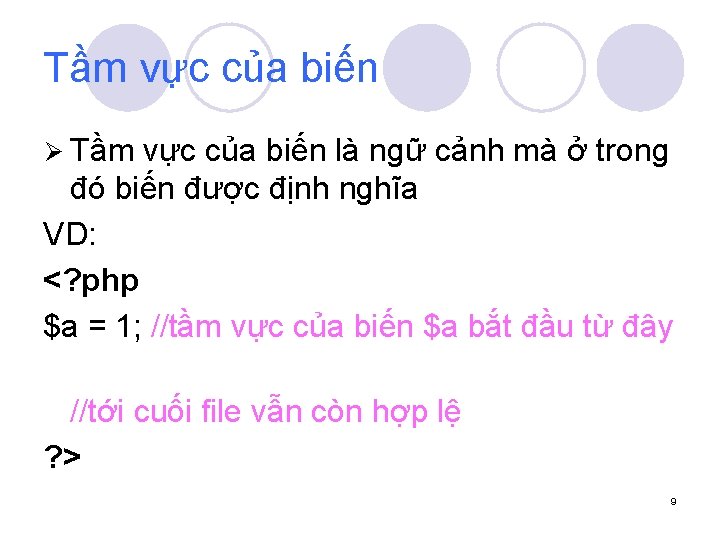 Tầm vực của biến Ø Tầm vực của biến là ngữ cảnh mà ở