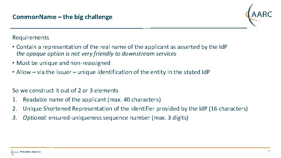 Common. Name – the big challenge Requirements • Contain a representation of the real