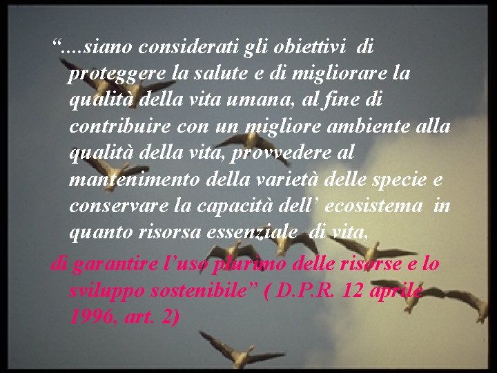 “. . siano considerati gli obiettivi di proteggere la salute e di migliorare la