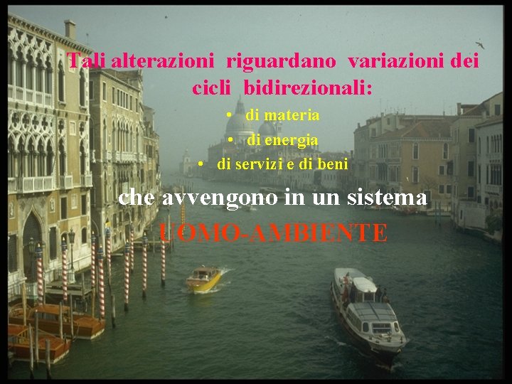 Tali alterazioni riguardano variazioni dei cicli bidirezionali: • di materia • di energia •