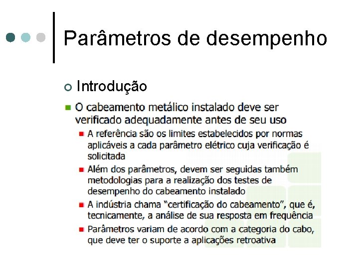 Parâmetros de desempenho ¢ Introdução 