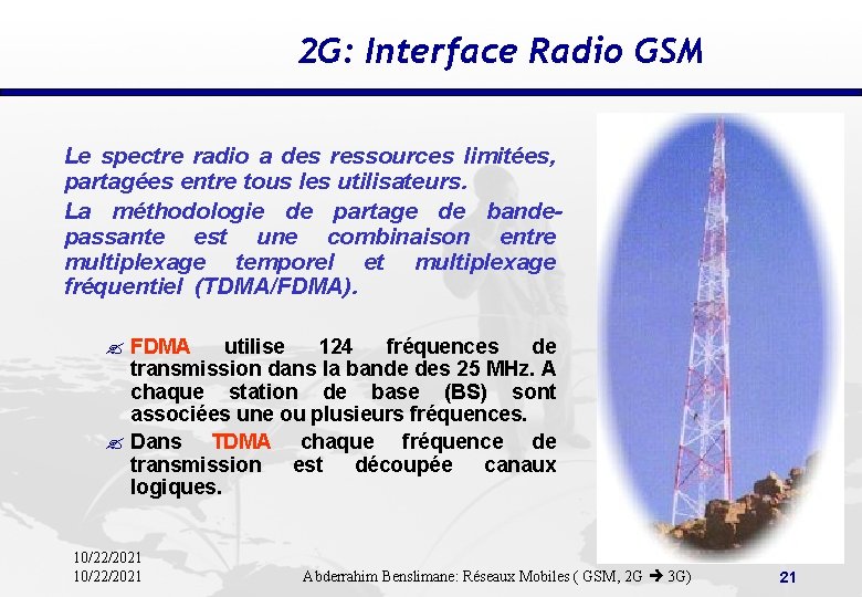 2 G: Interface Radio GSM Le spectre radio a des ressources limitées, partagées entre