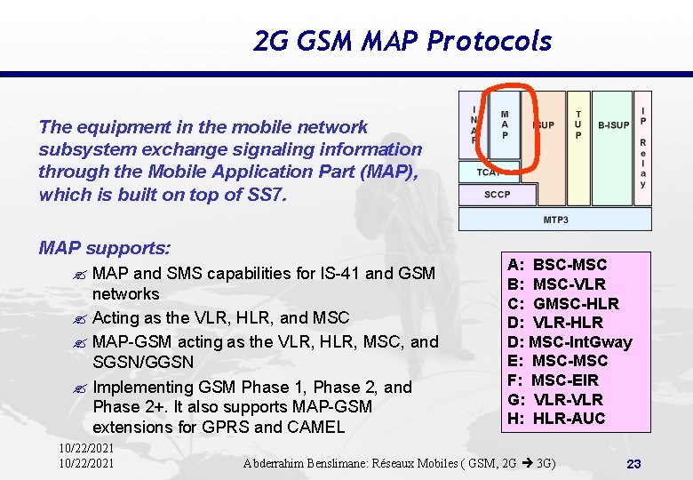 2 G GSM MAP Protocols The equipment in the mobile network subsystem exchange signaling