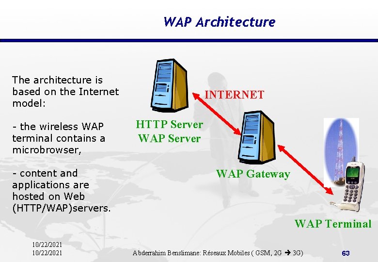 WAP Architecture The architecture is based on the Internet model: - the wireless WAP