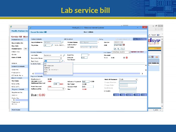 Lab service bill 