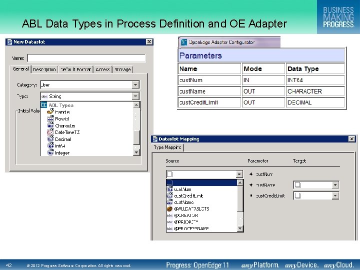 ABL Data Types in Process Definition and OE Adapter 42 © 2012 Progress Software
