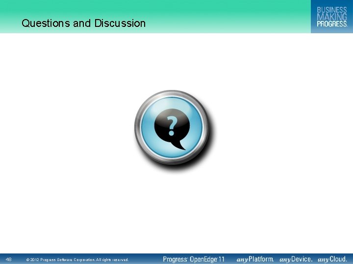 Questions and Discussion 48 © 2012 Progress Software Corporation. All rights reserved. 