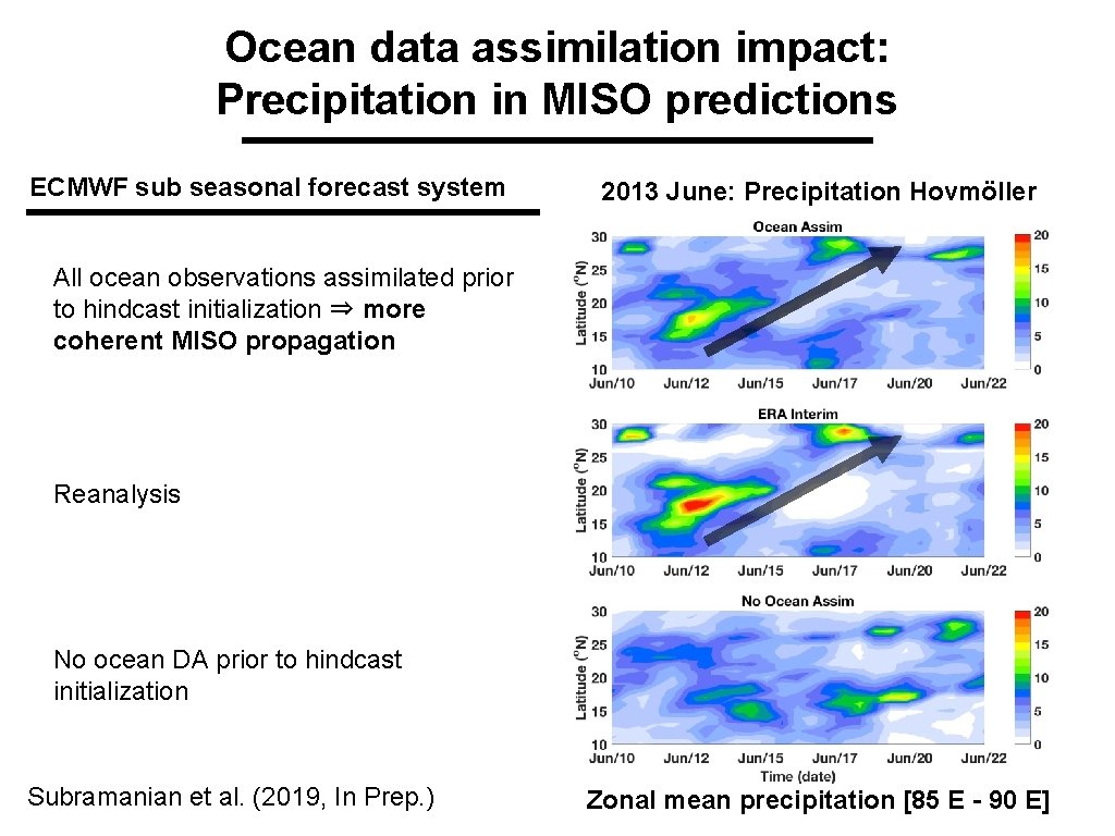 Ocean data assimilation impact: Precipitation in MISO predictions ECMWF sub seasonal forecast system 2013