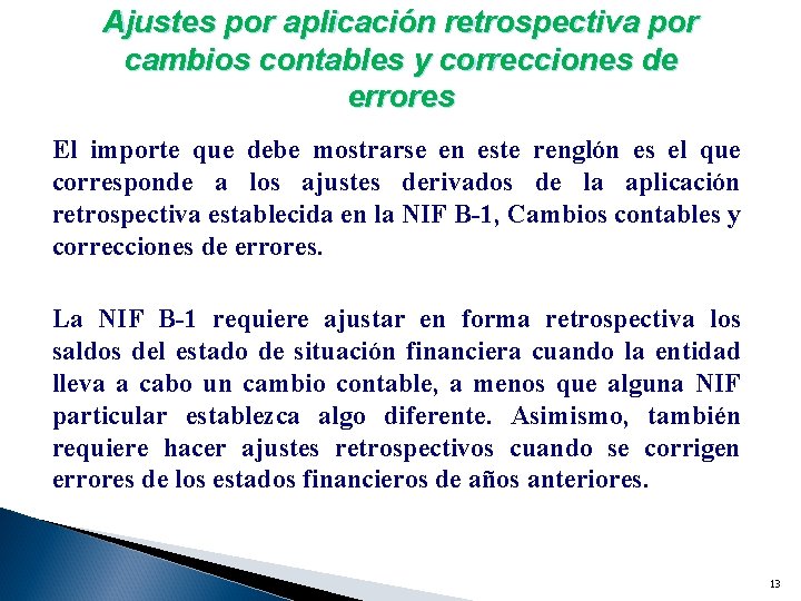 Ajustes por aplicación retrospectiva por cambios contables y correcciones de errores El importe que