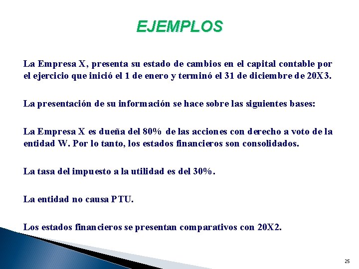 EJEMPLOS La Empresa X, presenta su estado de cambios en el capital contable por