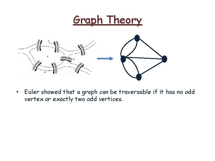 Graph Theory • Euler showed that a graph can be traversable if it has Graph Theory • Euler showed that a graph can be traversable if it has