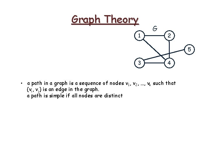 Graph Theory 1 G 2 5 3 4 • a path in a graph Graph Theory 1 G 2 5 3 4 • a path in a graph