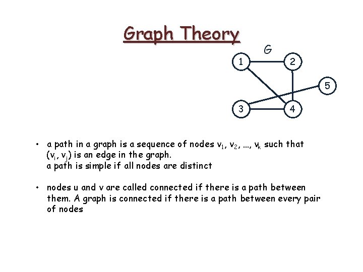 Graph Theory 1 G 2 5 3 4 • a path in a graph Graph Theory 1 G 2 5 3 4 • a path in a graph