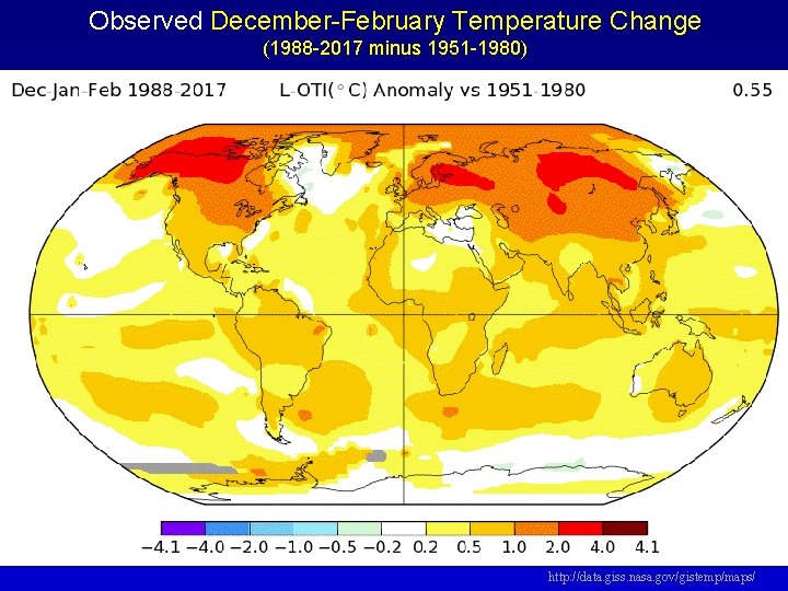 Observed December-February Temperature Change (1988 -2017 minus 1951 -1980) http: //data. giss. nasa. gov/gistemp/maps/