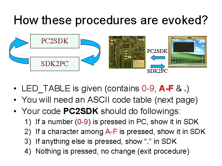 How these procedures are evoked? PC 2 SDK SDK 2 PC • LED_TABLE is