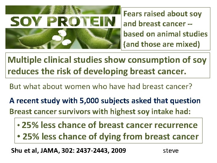 Fears raised about soy and breast cancer -based on animal studies (and those are