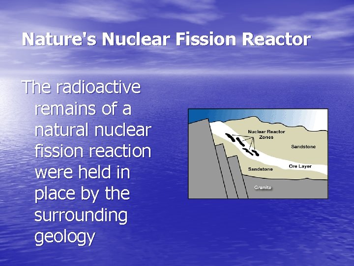 Nature's Nuclear Fission Reactor The radioactive remains of a natural nuclear fission reaction were