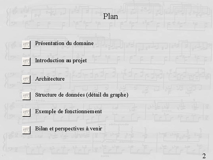Plan Présentation du domaine Introduction au projet Architecture Structure de données (détail du graphe)