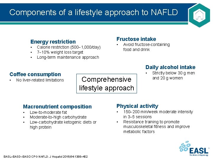 Components of a lifestyle approach to NAFLD Fructose intake Energy restriction • • •