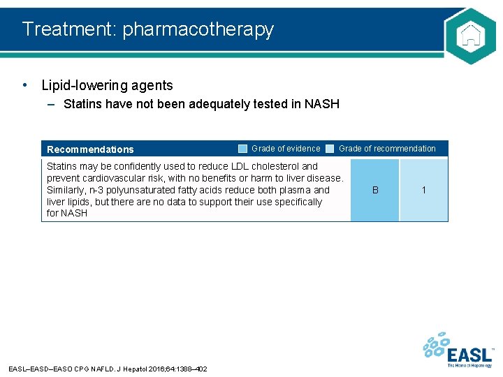 Treatment: pharmacotherapy • Lipid-lowering agents – Statins have not been adequately tested in NASH
