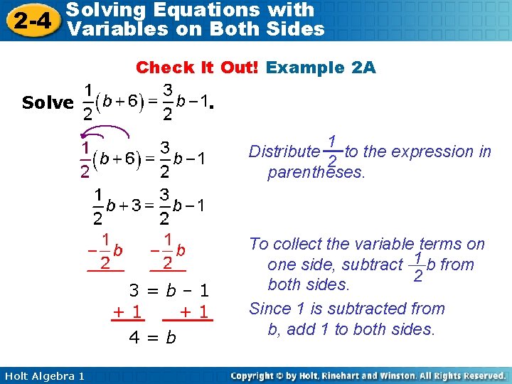 Solving Equations with 2 -4 Variables on Both Sides Check It Out! Example 2