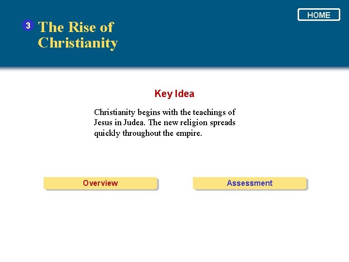 3 HOME The Rise of Christianity Key Idea Christianity begins with the teachings of