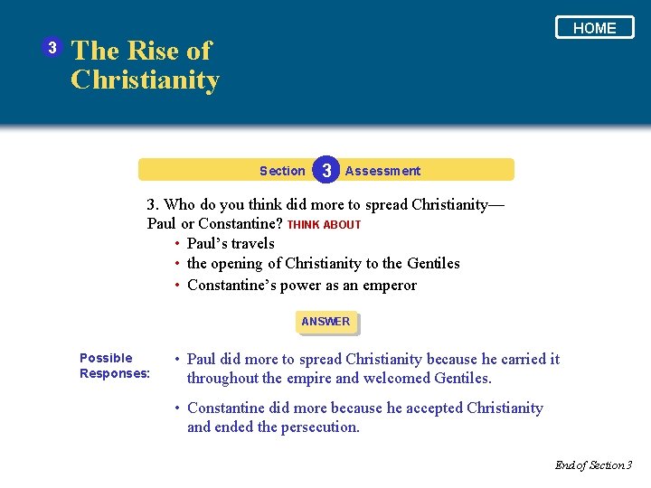 3 HOME The Rise of Christianity Section 3 Assessment 3. Who do you think