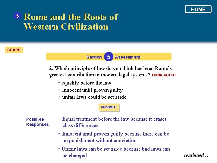 5 Rome and the Roots of Western Civilization HOME GRAPH Section 5 Assessment 2.