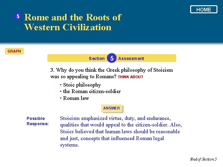 5 Rome and the Roots of Western Civilization HOME GRAPH Section 5 Assessment 3.