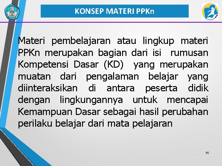 KONSEP MATERI PPKn Materi pembelajaran atau lingkup materi PPKn merupakan bagian dari isi rumusan