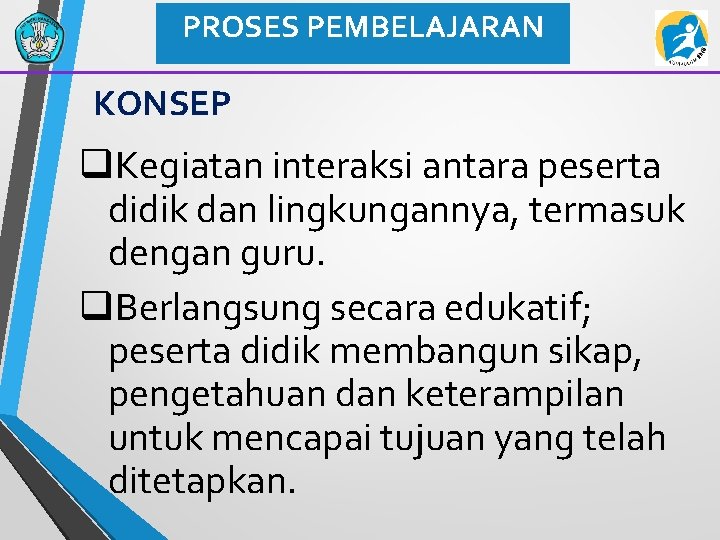 PROSES PEMBELAJARAN KONSEP q. Kegiatan interaksi antara peserta didik dan lingkungannya, termasuk dengan guru.