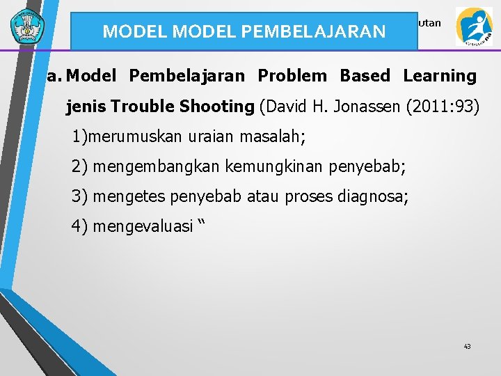 MODEL PEMBELAJARAN Lanjutan a. Model Pembelajaran Problem Based Learning jenis Trouble Shooting (David H.